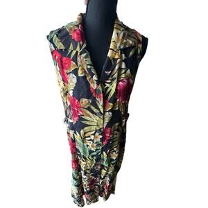 Vintage White Stag Tropical Print Sleeveless Maxi Dress L